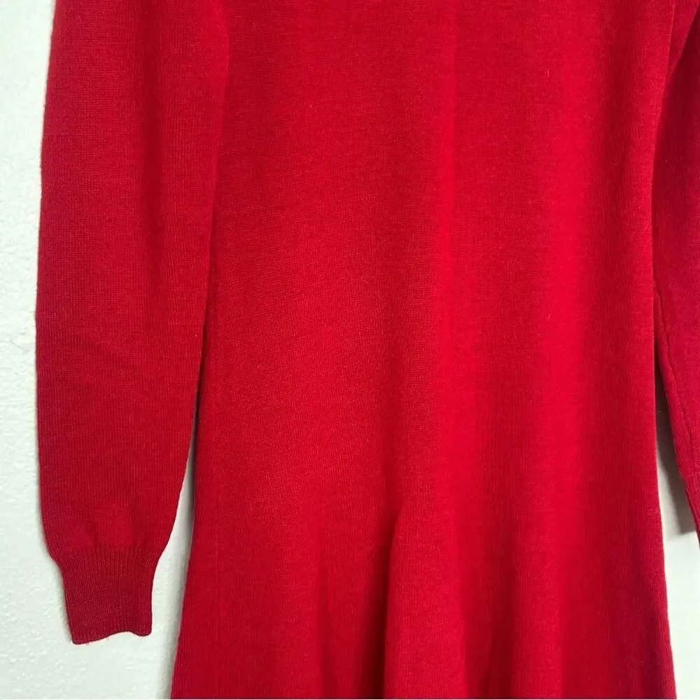 Vintage Ralph Lauren Red Merino Wool Long Sleeve Dress with Gold Logo - Picture 9 of 12